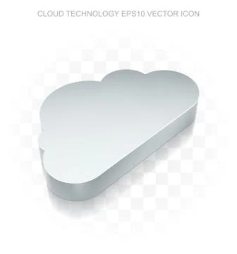Cloud networking icon: Flat metallic 3d Cloud, transparent shadow, EPS 10 vector Stock Illustration