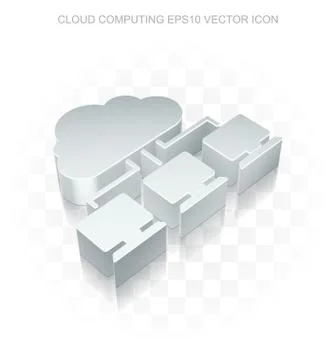 Cloud networking icon: Flat metallic 3d Cloud Network, transparent shadow EPS 10 스톡 일러스트