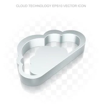 Cloud networking icon: Flat metallic 3d Cloud, transparent shadow, EPS 10 vector Stock Illustration