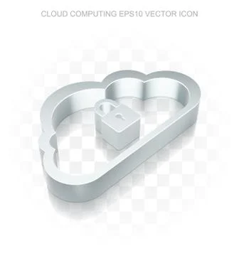 Cloud networking icon: Flat metallic 3d Cloud, transparent shadow, EPS 10 vector Stockillustratie