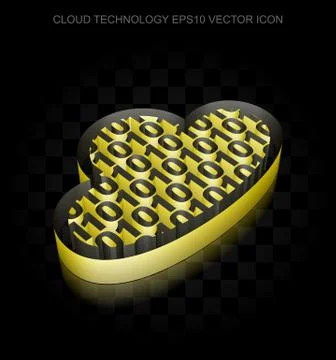Cloud networking icon: Yellow 3d Cloud With Code made of paper, transparent Stock Illustration