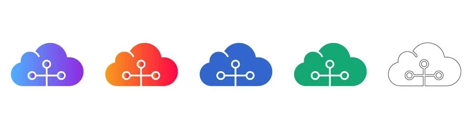 Cloud Networking Icons with Connection Nodes Stock Illustration