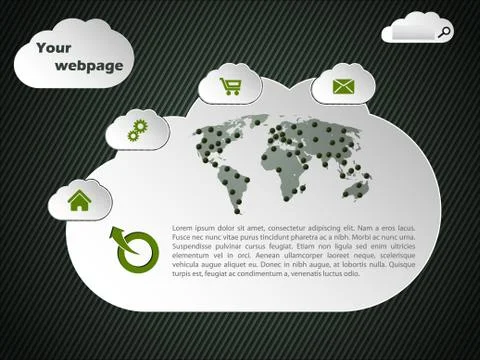 Cloud networking inspired website design with world map Stock Illustration