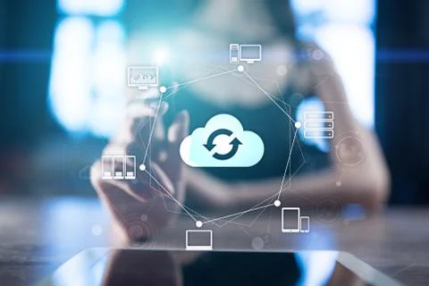 Cloud networking, Internet and modern technology concept on virtual screen. Stock-Fotos