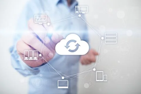 Cloud networking, Internet and modern technology concept on virtual screen. Stock Photos