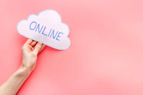 Cloud networking online internet concept. Paper bubble in hands top view Stock Photos