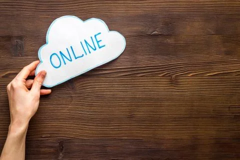 Cloud networking online internet concept. Paper bubble in hands top view Stock Photos