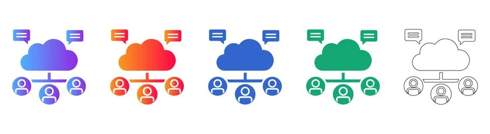Cloud Networking Team Icon Set Stock Illustration