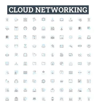 Cloud networking vector line icons set. Cloud, Networking, CloudComputing, SaaS Illustrazione stock