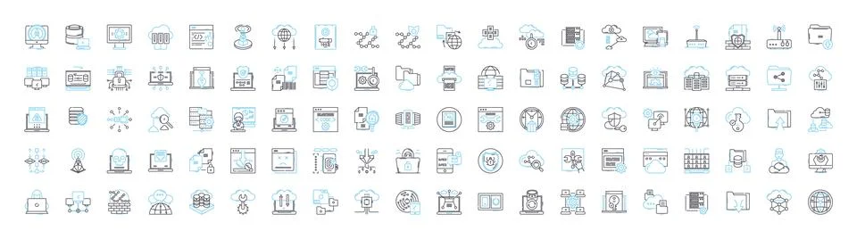 Cloud networking vector line icons set. Cloud, Networking, CloudComputing, SaaS Illustrazione stock