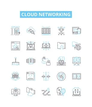 Cloud networking vector line icons set. Cloud, Networking, CloudComputing, SaaS Illustrazione stock