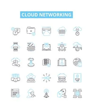 Cloud networking vector line icons set. Cloud, Networking, CloudComputing, SaaS Illustrazione stock