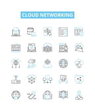 Cloud networking vector line icons set. Cloud, Networking, CloudComputing, SaaS Illustrazione stock