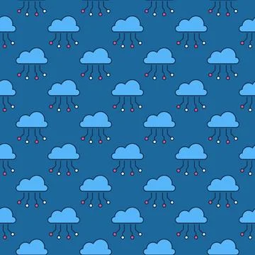 Cloud with Neural Network Data vector colored seamless pattern Stock Illustration