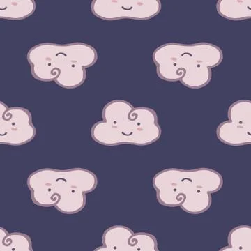 Cloud in nigth sky seamless pattern. Hand drawn character sleeping cloudy wal 库存插图