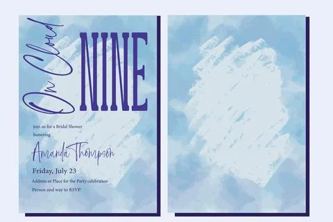 On Cloud Nine 9 Painted Blue Bridal Shower Invitation Stock Illustration