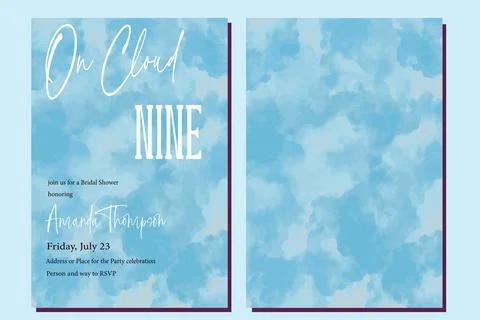 On Cloud Nine 9 Sky Blue Bridal Shower Invitation Stock Illustration
