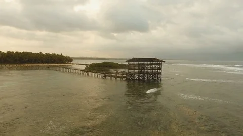 Cloud Nine surf point aerial view. Siargao, Philippines. Cloud 9. Stock Footage