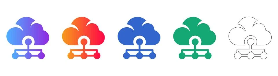 Cloud Node Connection Network Icons Set Stock Illustration