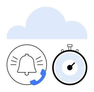 Cloud notification bell with call symbol stopwatch. Ideal for cloud computing Stockillustratie