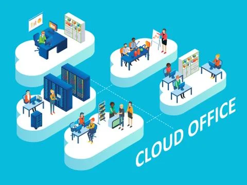 Cloud office concept vector isometric illustration Illustrazione stock