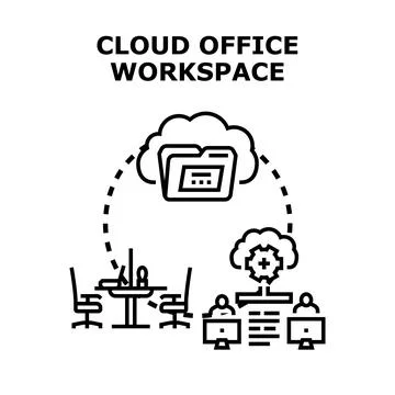 Cloud office workspace digital collaboration concept 스톡 일러스트