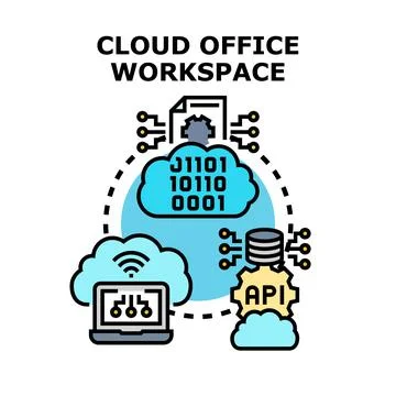 Cloud office workspace for remote business data Illustrazione stock