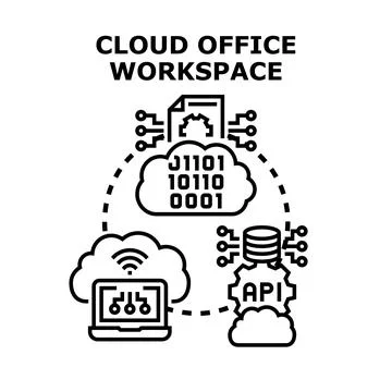 Cloud office workspace for remote business data 库存插图