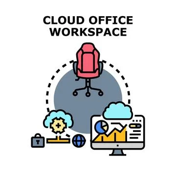 Cloud office workspace remote global digital concept Stock Illustration