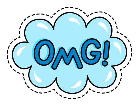 Cloud with omg fashion patch message. Blue bubble with text oh my god vector イラスト素材
