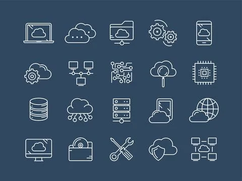 Cloud omputing. Internet technology. Online services. Data, information security Stock Illustration