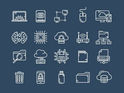 Cloud omputing. Internet technology. Online services. Data, information security Stock Illustration