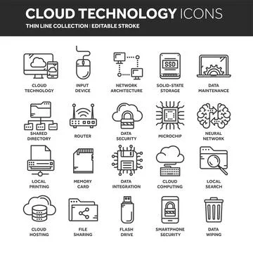 Cloud omputing. Internet technology. Online services. Data, information security Stock Illustration