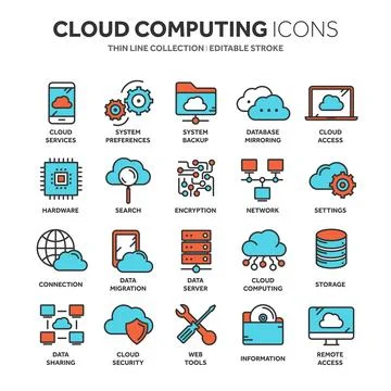 Cloud omputing. Internet technology. Online services. Data, information security Stockillustratie