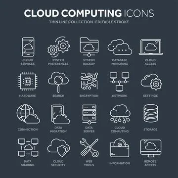 Cloud omputing. Internet technology. Online services. Data, information security Stock Illustration