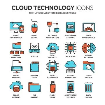 Cloud omputing. Internet technology. Online services. Data, information security 스톡 일러스트