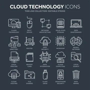 Cloud omputing. Internet technology. Online services. Data, information security Stock Illustration