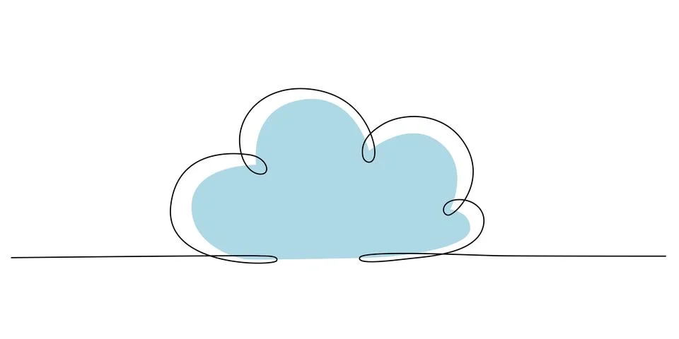 Cloud - one single hand drawing continuous line banner. Vector stock Illustrazione stock