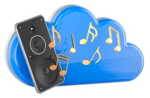 Cloud Online Music, concept. Cloud Computing and smartphone with loudspeak... 스톡 사진
