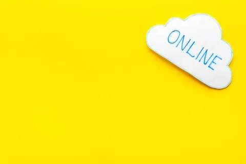 Cloud online networking concept. Paper bubble on yellow workplace Stock Photos