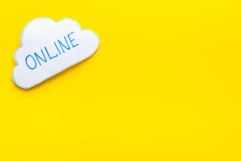 Cloud online networking concept. Paper bubble on yellow workplace Stock Photos
