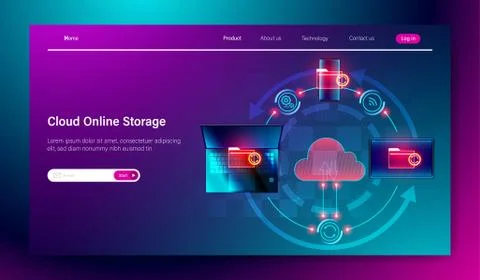 Cloud online storage service concept, connection of cloud with laptop Stock Illustration
