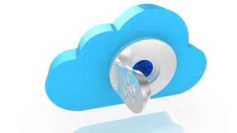 Cloud open vault door revealing a circuit Illustrazione stock