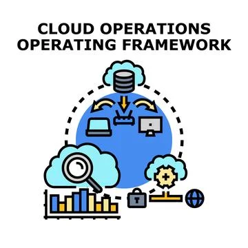 Cloud operations framework managing data and infrastructure Stock Illustration