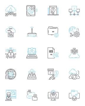 Cloud opportunity linear icons set. Innovation, Scalability, Flexibility 库存插图
