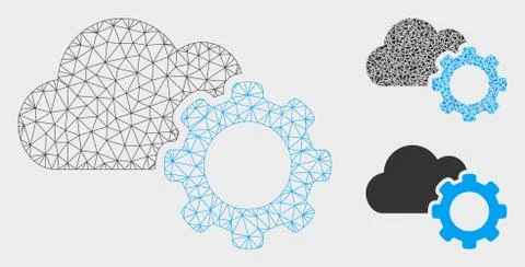 Cloud Options Gear Vector Mesh Wire Frame Model and Triangle Mosaic Icon Stock Illustration