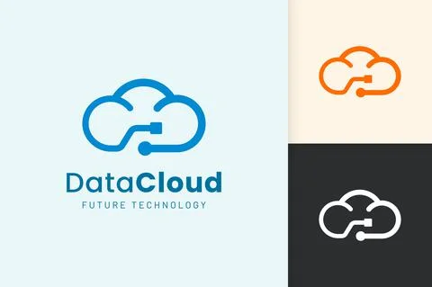 Cloud or Data Logo in modern style with blue color Stock Illustration