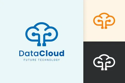 Cloud or Data Logo in modern style with blue color 스톡 일러스트