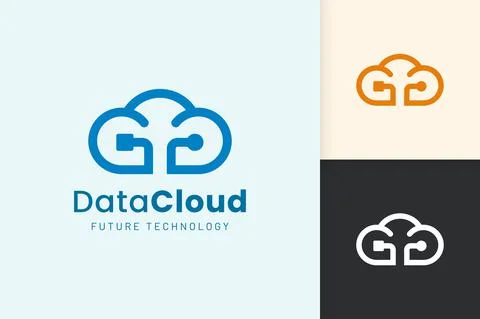 Cloud or Data Logo in modern style with blue color Stock Illustration