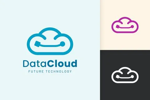 Cloud or Data Logo in modern style with blue color Stock Illustration